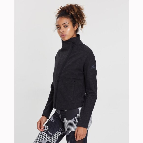 Adidas Women's Heart Racer Track Heathered Charcoal Grey Jacket - Picture 2 of 11